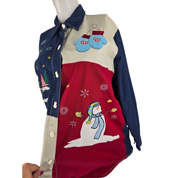 Fashion Bug Christmas Winter Holiday Long Sleeve Button Down Blouse 14/16 - Picture 3 of 6